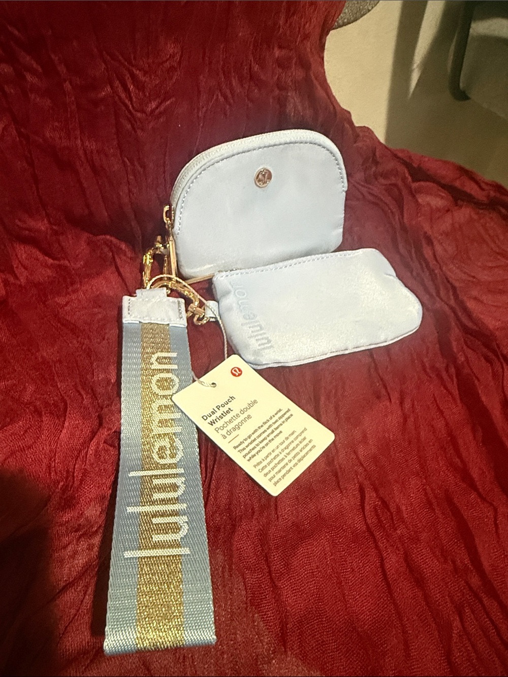 Lululemon baby blue Dual Pouch with Striped Gold-Accent Wristlet